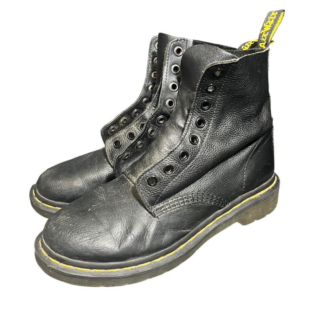 Dr Martens Pascal Black Leather Lace Up Combat Boots‎ Women 7 Grunge Emo Rave